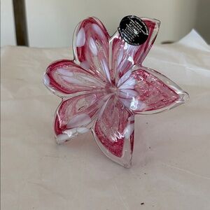 - Italian Murano Art Glass Pink White silver
 Colors Pedals 6 pedals Handmade